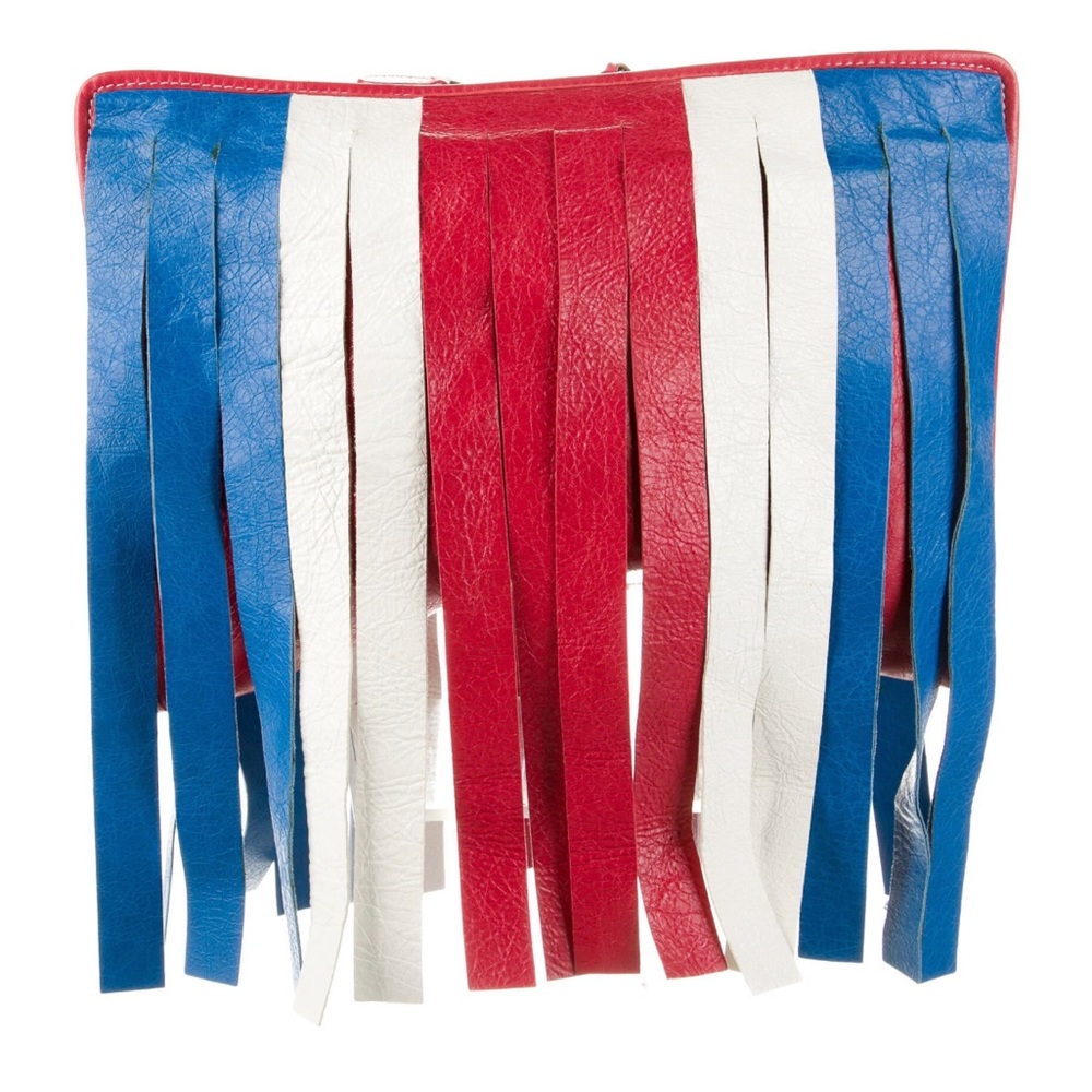 ‼️SOLD‼️BALENCIAGA 2018 Bazar Fringe Red, White, & Blue Clutch / Pouch Bag